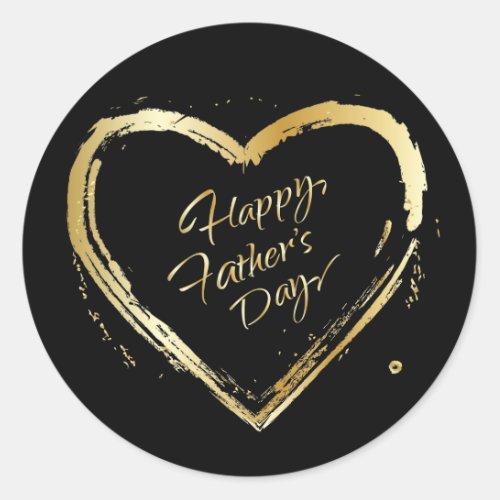 Happy Fathers Day Modern Design Gold Heart Classic Round Sticker