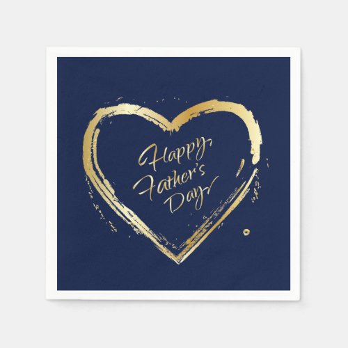 Happy Fathers Day Modern Design Gold Heart Napkins