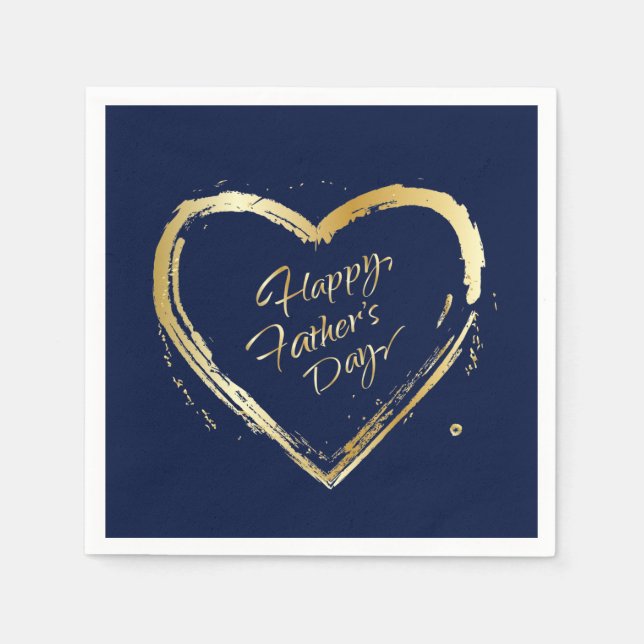Happy Father's Day Modern Design Gold Heart Napkins (Front)