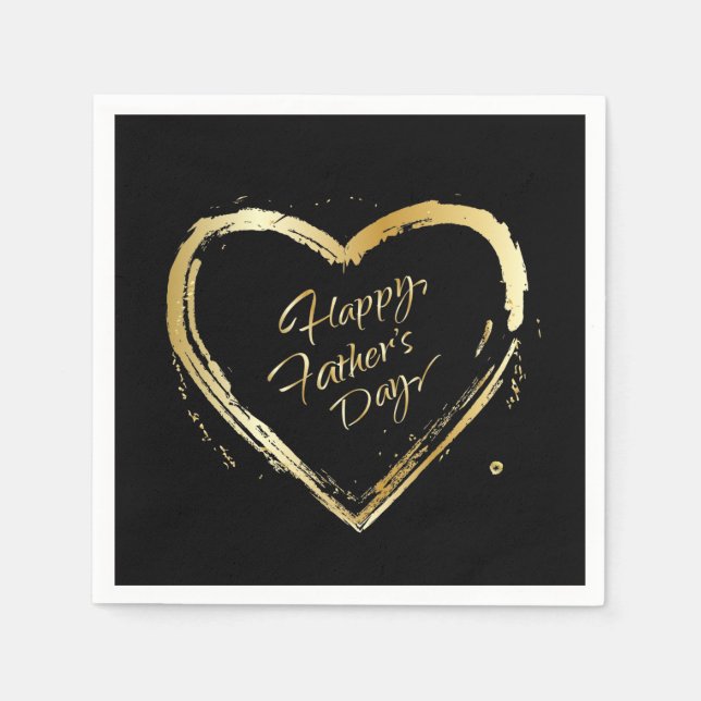 Happy Father's Day Modern Design Gold Heart Napkins (Front)