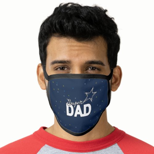 Happy Fathers Day Modern Design SUPER DAD blue Face Mask