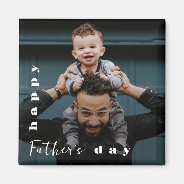 Happy Father's Day Modern Personalized Photo Magnet (Front)