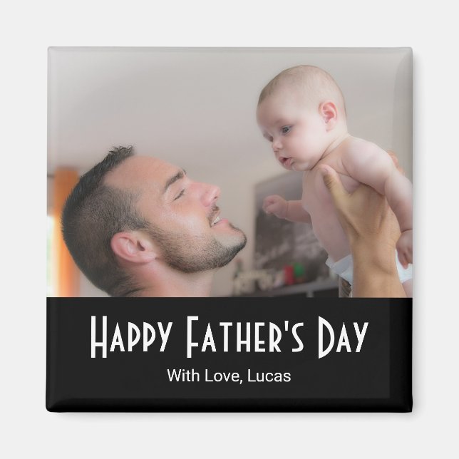 Happy Father's Day Modern Photo Black White  Magnet (Front)