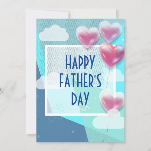 Happy Fathers Day Modern with Balloons Blue Invitation