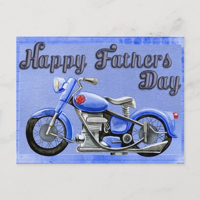 Happy father's day motorcycle postcard on blue (Front)