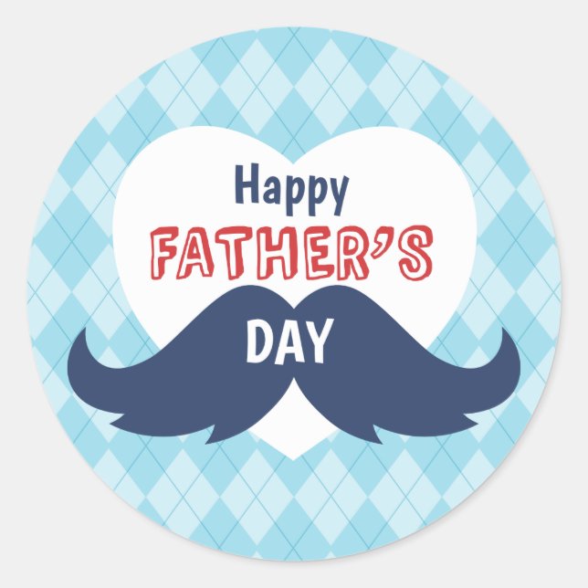 Happy Father's Day Mustache and Heart Classic Round Sticker (Front)