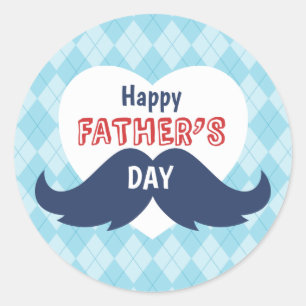 Happy Father's Day Mustache and Heart Classic Round Sticker