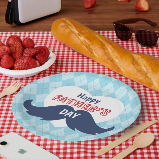 Happy Father's Day Mustache and Heart Paper Plates (Picnic)