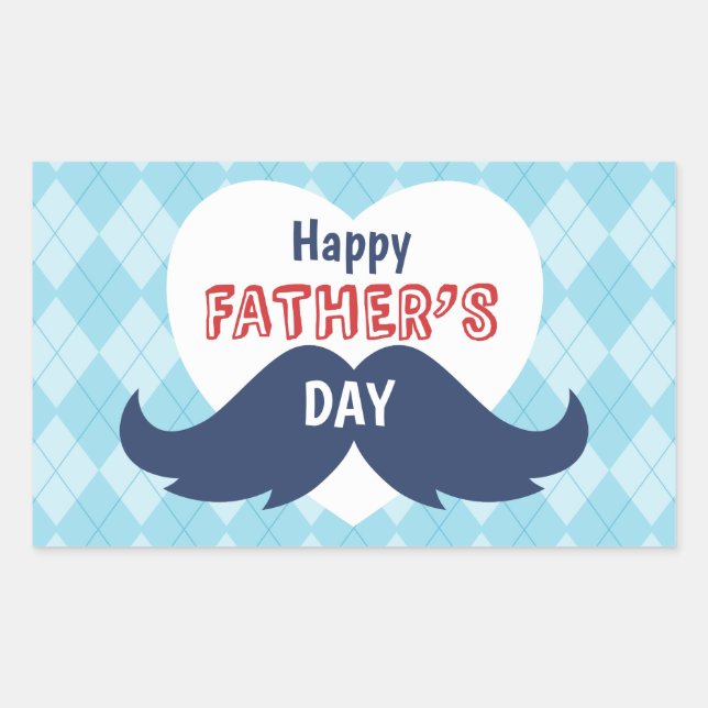 Happy Father's Day Mustache and Heart Rectangular Sticker (Front)