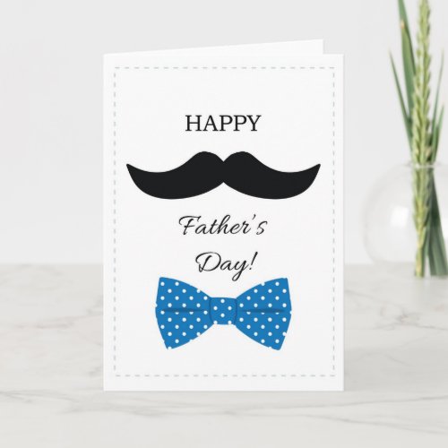 Happy Fathers Day Mustache Blue Bow Tie Card
