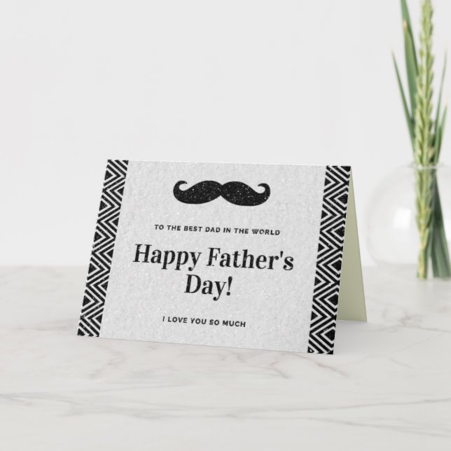 Happy Father's Day Mustache Glitter Card (Front)