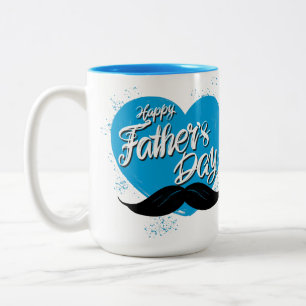 Happy Fathers Day Mustache Two-Tone Coffee Mug