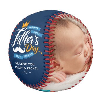 Happy Father's Day Navy Blue Typography Baseball by UrHomeNeeds at Zazzle
