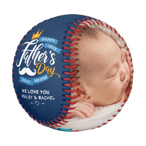 Happy Fathers Day Navy Blue Typography Baseball