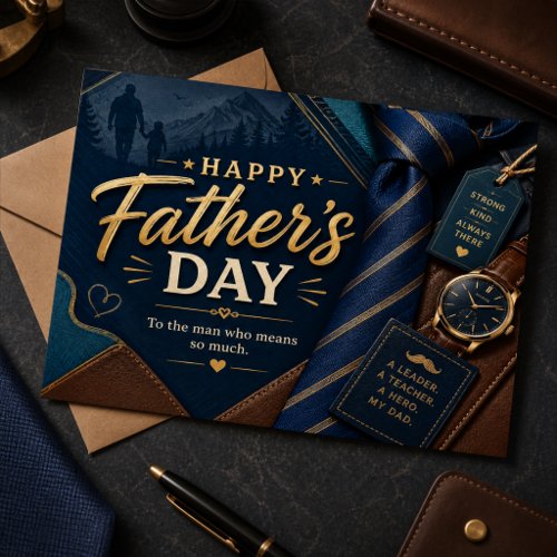 Happy Fathers Day Navy Gold Tie Watch Dad Keepsake Postcard