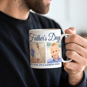 Happy Fathers Day Navy Script Photo Coffee Mug