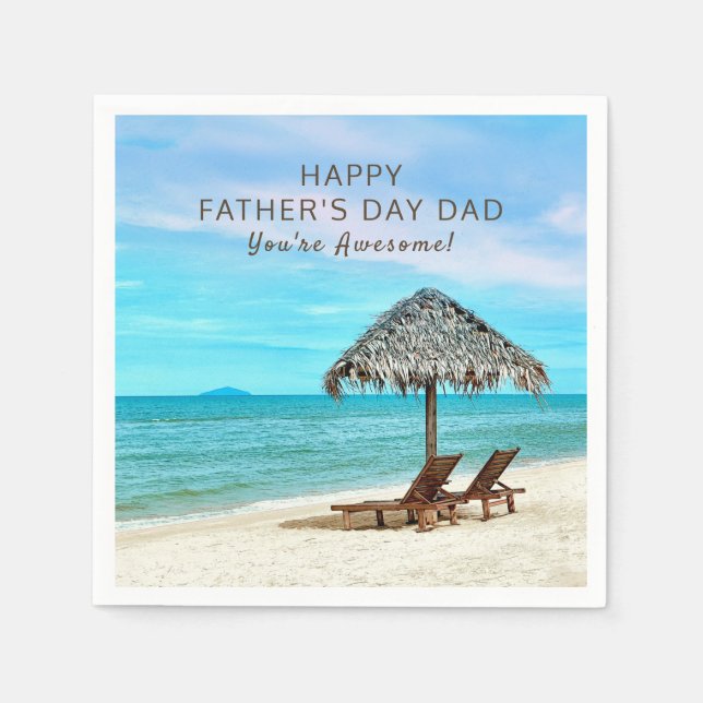Happy Father's Day Party Custom Text Beach Paper Napkins (Front)