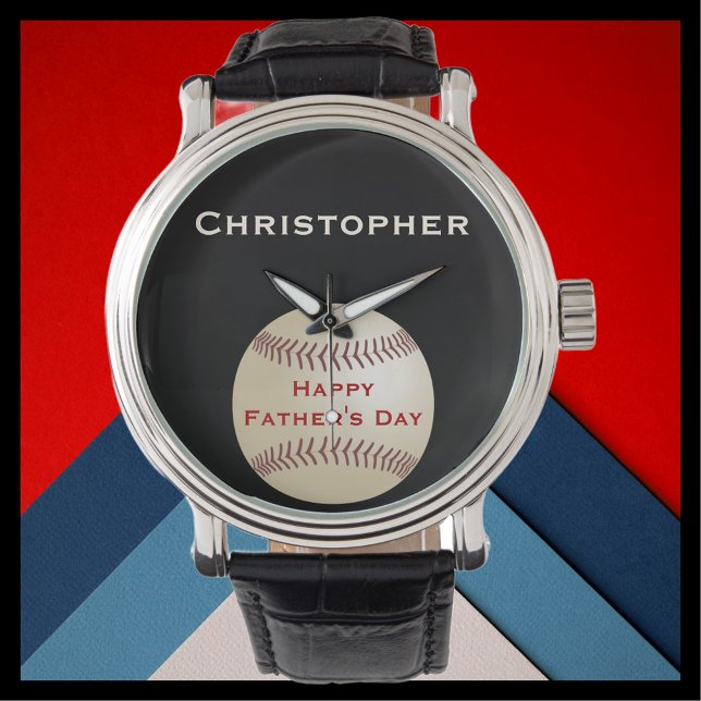 Happy Father's Day Personalize Name Baseball Wrist Watch (Creator Uploaded)