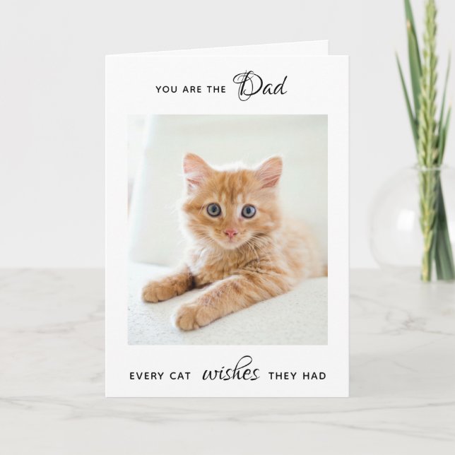Happy Father's Day Personalized Pet Photo Cat Dad Holiday Card (Front)
