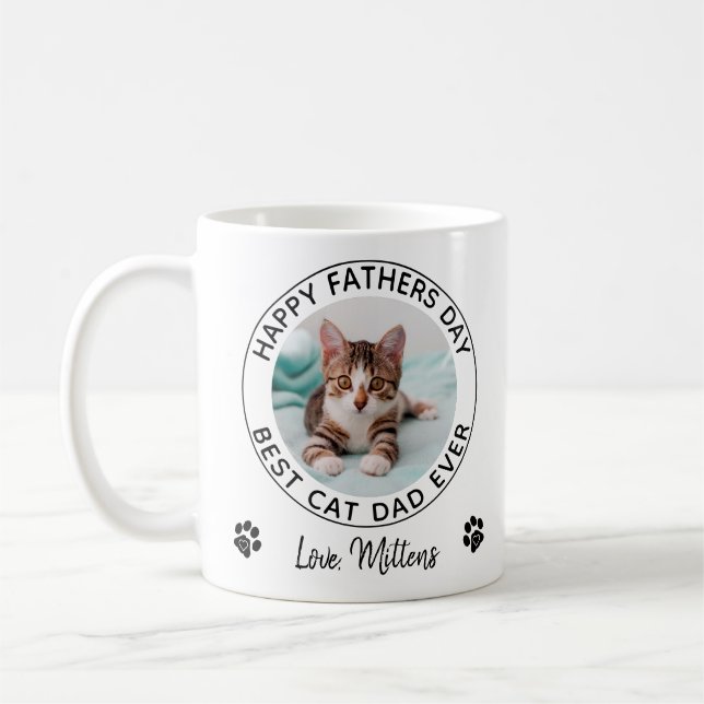 Happy Father's Day Pet Photo Best Cat Dad Coffee Mug (Left)