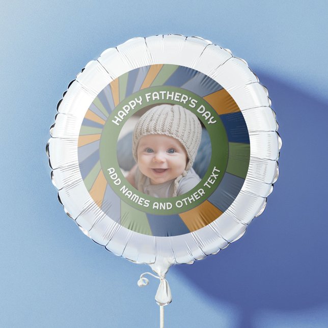 Happy Father's Day - Photo and Greens Blues Balloon (Custom Father's Day Balloon with Photo)