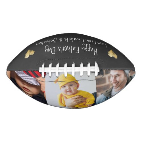 Happy Fathers Day Photo and Text Gold Heart Football