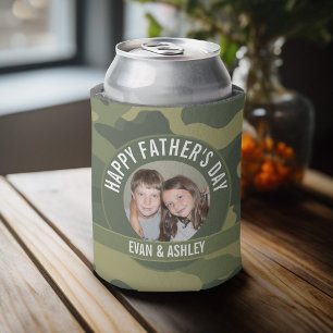 Happy Father's Day - Photo Camouflage Green Can Cooler