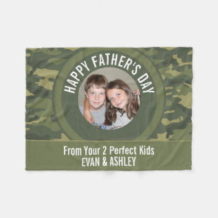 Happy Father's Day - Photo Camouflage Green Fleece Blanket