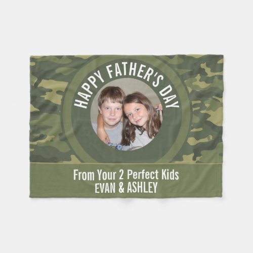 Happy Fathers Day _ Photo Camouflage Green Fleece Blanket