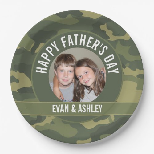 Happy Fathers Day _ Photo Camouflage Green Paper Plates