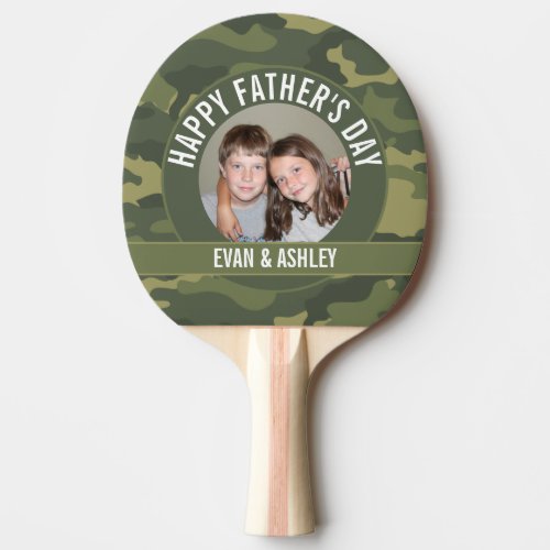 Happy Fathers Day _ Photo Camouflage Green Ping Pong Paddle
