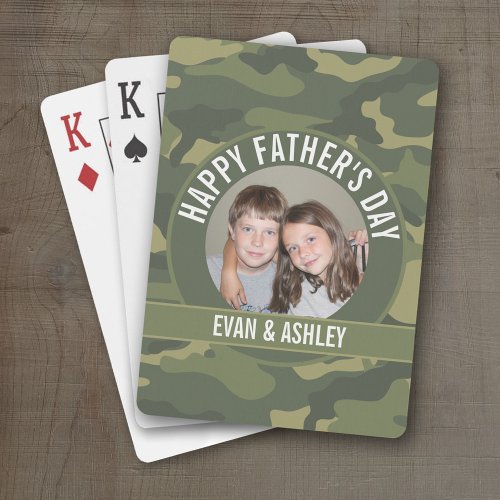 Happy Fathers Day _ Photo Camouflage Green Playing Cards
