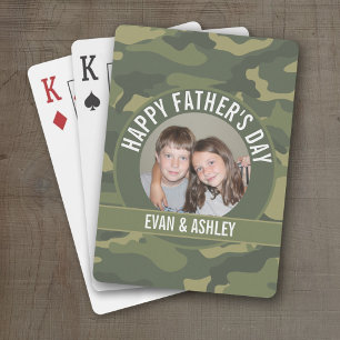 Happy Father's Day - Photo Camouflage Green Poker Cards