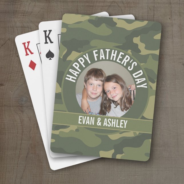 Happy Father's Day - Photo Camouflage Green Poker Cards (Personalized Playing Cards)