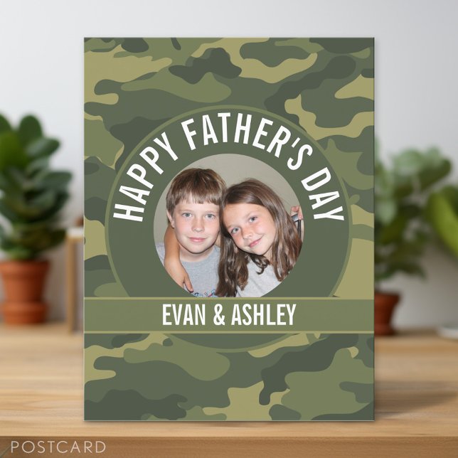Happy Father's Day - Photo Camouflage Green Postcard (Personalized Photo Postcard)