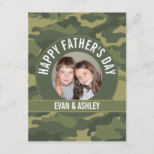 Happy Fathers Day _ Photo Camouflage Green Postcard