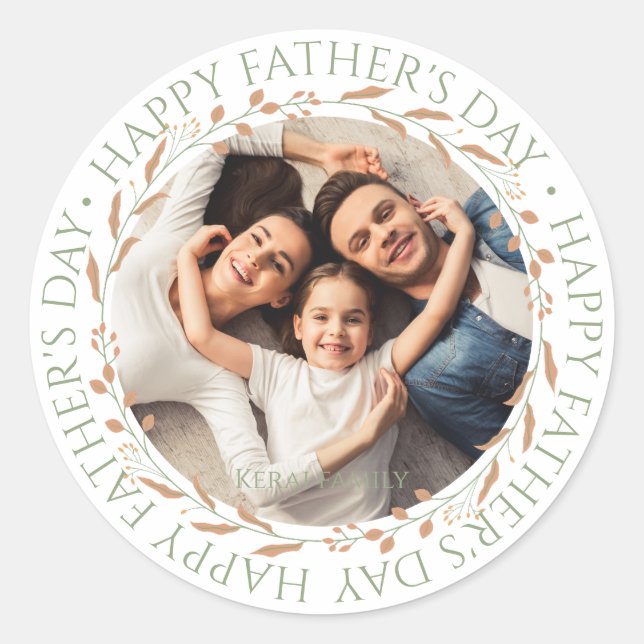 Happy Father's Day Photo Card | Customizable Dad G Classic Round Sticker (Front)