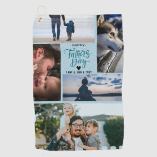 Happy Father's Day Photo Collage Custom Names Golf Towel