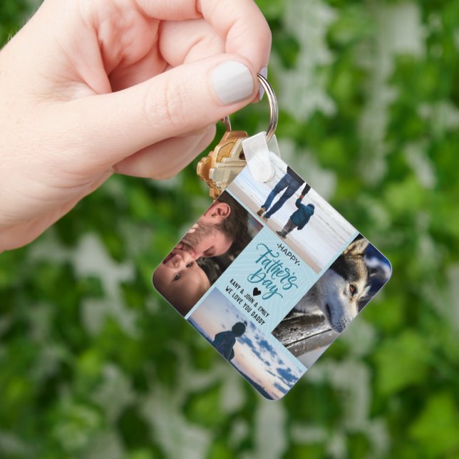 Happy Father's Day Photo Collage Custom Names Keychain (Hand)