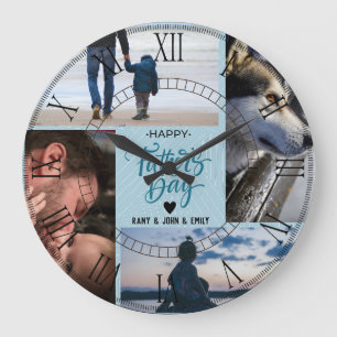Happy Father's Day Photo Collage Custom Names Large Clock