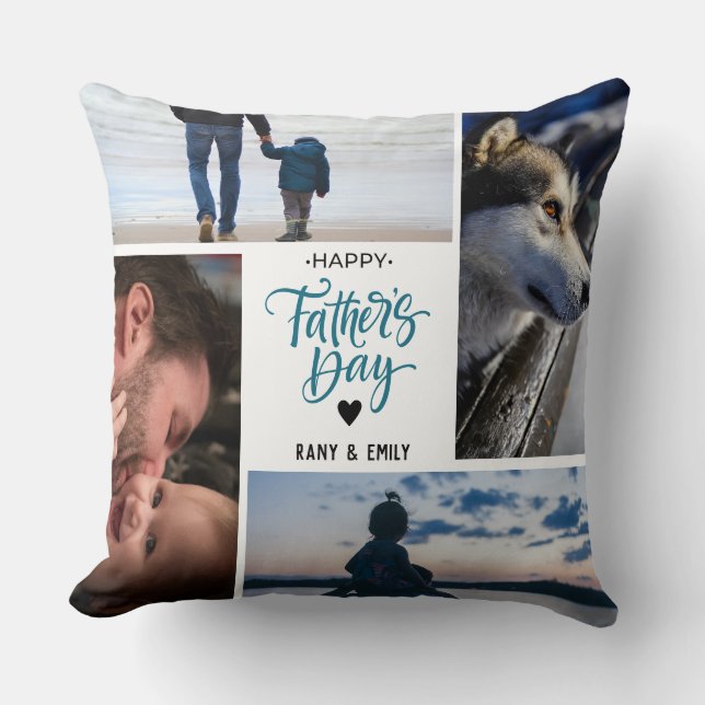 happy father's day photo collage Custom Names Throw Pillow (Front)