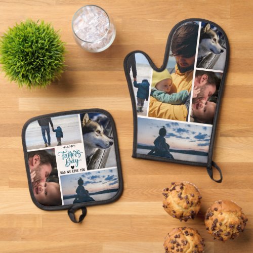 happy fathers day Photo Collage custom  Oven Mitt  Pot Holder Set