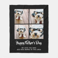 Happy Father's Day Photo Collage for dad - black Fleece Blanket