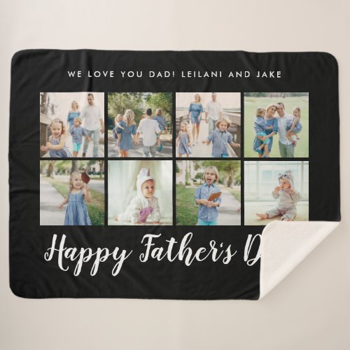Happy Fathers Day Photo Collage Message Black Sherpa Blanket