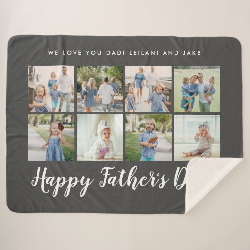 Happy Fathers Day Photo Collage Message Grey Sherpa Blanket