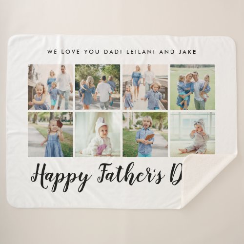 Happy Fathers Day Photo Collage Message White Sherpa Blanket
