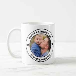 Happy Father's Day Photo Custom Text Black Hearts Coffee Mug