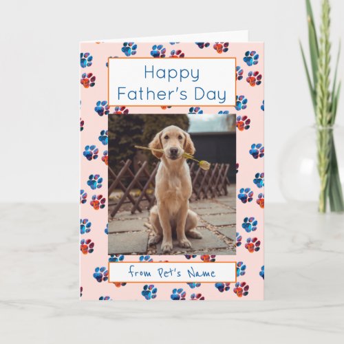 Happy Fathers day Photo Dog Cat Pet Paw Prints Card