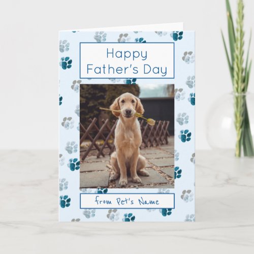 Happy Fathers day Photo Dog Cat Pet Paw Prints Card