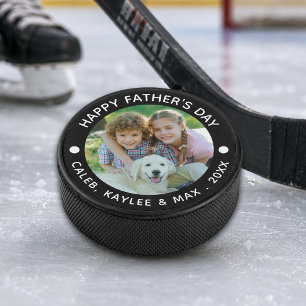 Happy Fathers Day Photo Your Color Hockey Puck